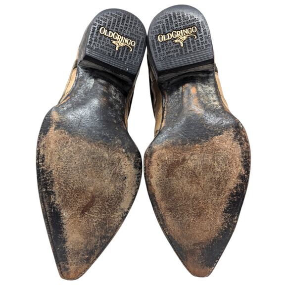 Old Gringo 7B Tan Leather Western Boots Embroidered Fleur de Lis Distressed - Picture 6 of 8